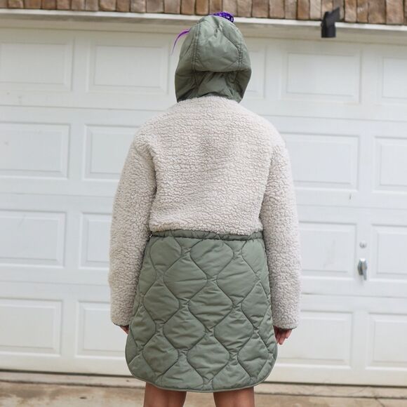 Old Navy Sherpa Quilted Hooded Hybrid Jacket XS Cream Olive NEW - Picture 2 of 10